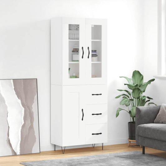 Skříň Highboard Bílá 69,5 X 34 X 180 Cm Kompozitní Dřevo