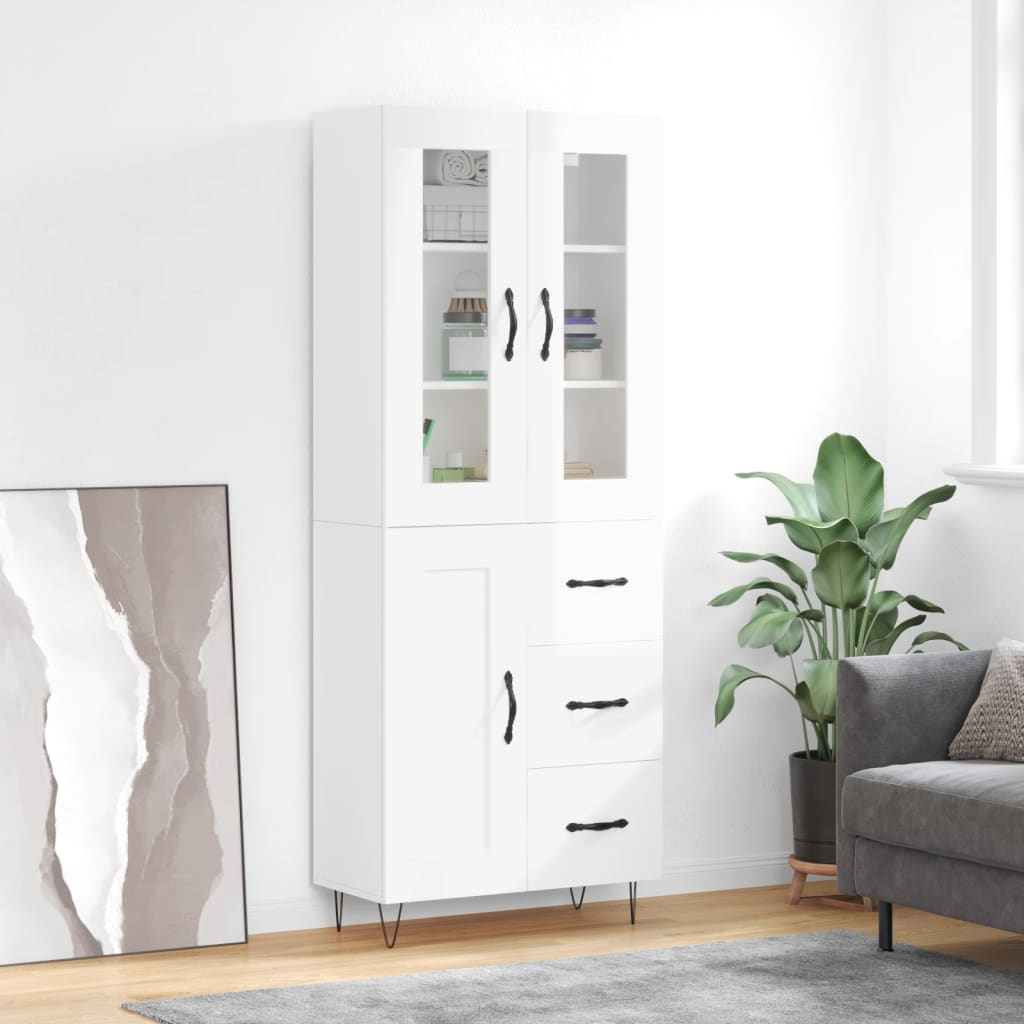 Skříň Highboard Lesklá Bílá 69,5 X 34 X 180 Cm Kompozitní Dřevo