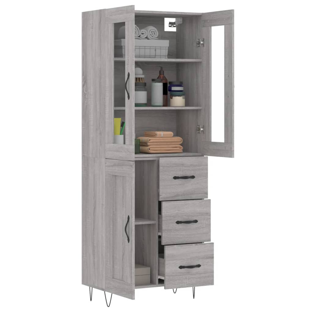 Skříň Highboard Šedá Sonoma 69,5 X 34 X 180 Cm Kompozitní Dřevo