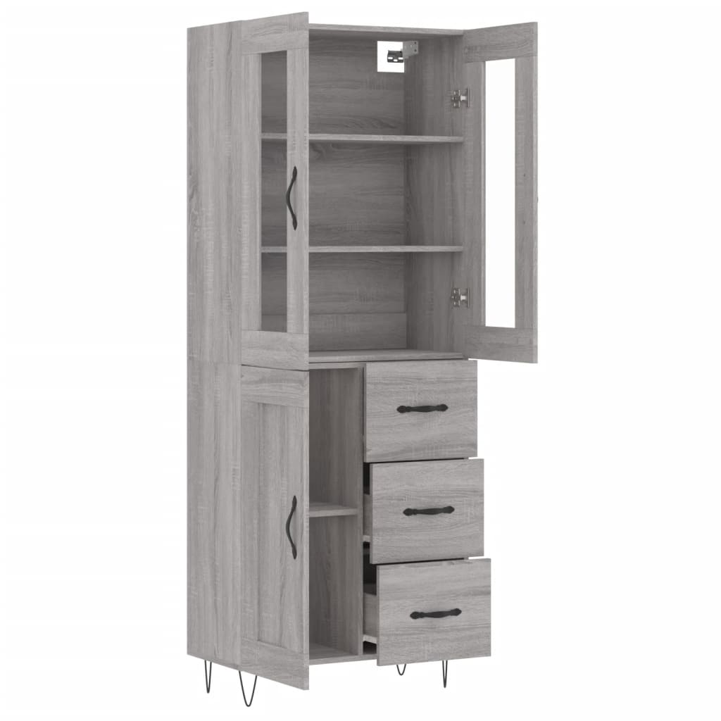 Skříň Highboard Šedá Sonoma 69,5 X 34 X 180 Cm Kompozitní Dřevo