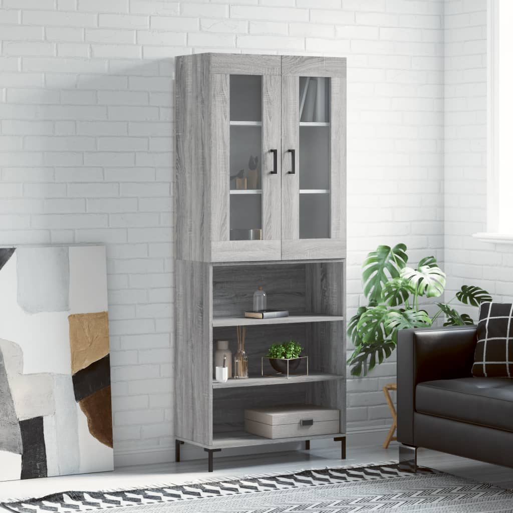 Skříň Highboard Šedá Sonoma 69,5 X 34 X 180 Cm Kompozitní Dřevo