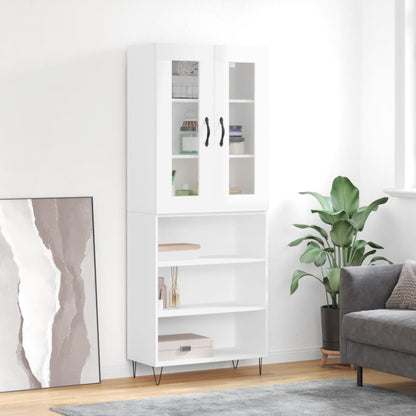 Skříň Highboard Lesklá Bílá 69,5 X 34 X 180 Cm Kompozitní Dřevo