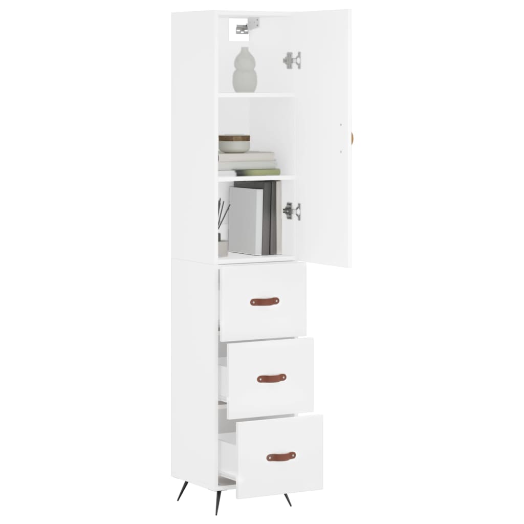Skříň Highboard Bílá 34,5 X 34 X 180 Cm Kompozitní Dřevo