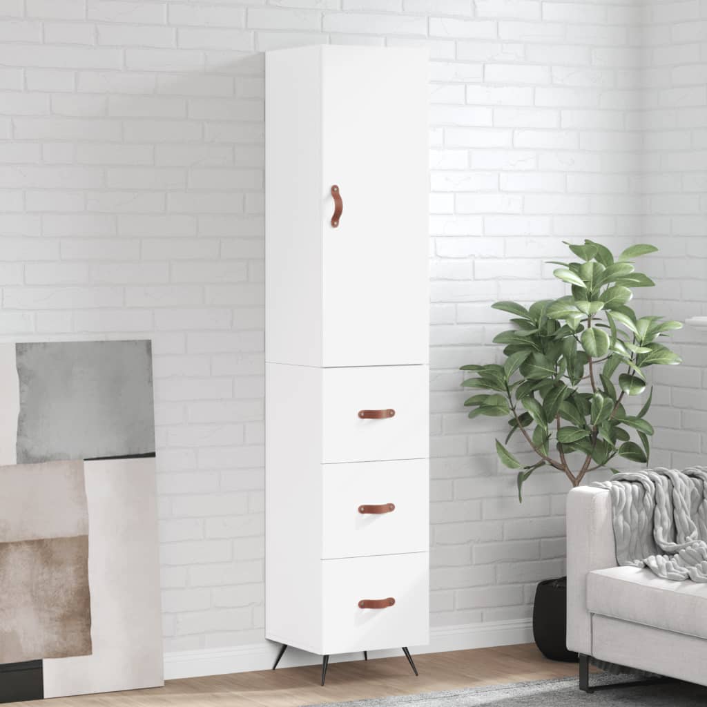 Skříň Highboard Bílá 34,5 X 34 X 180 Cm Kompozitní Dřevo