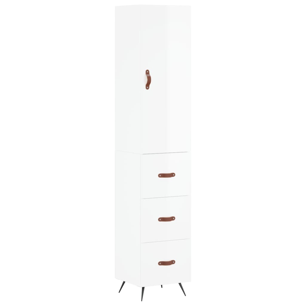 Skříň Highboard Bílá S Vysokým Leskem 34,5X34X180 Cm Kompozit