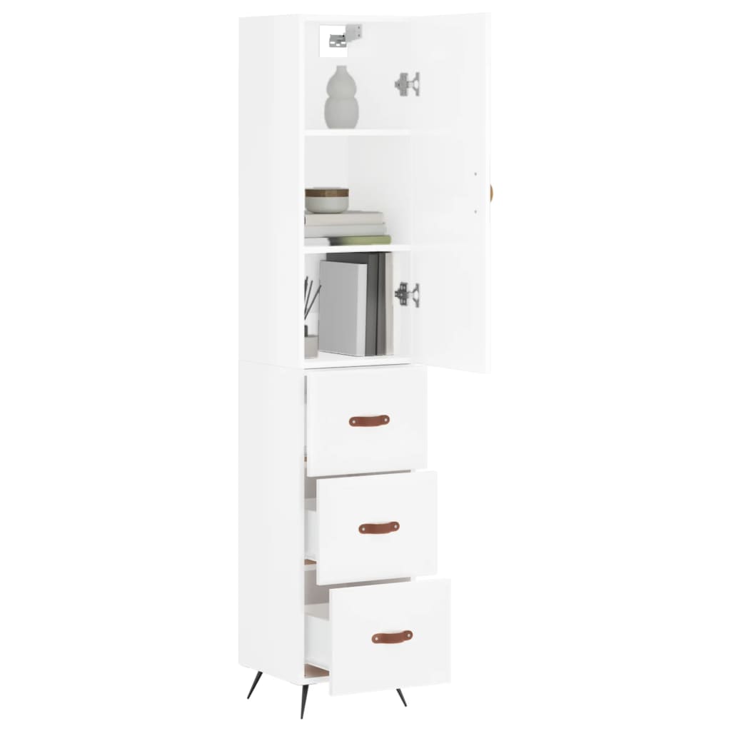 Skříň Highboard Bílá S Vysokým Leskem 34,5X34X180 Cm Kompozit