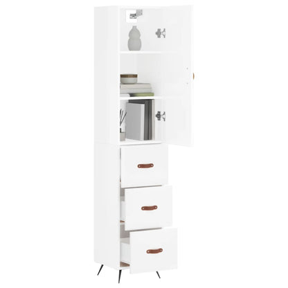 Skříň Highboard Bílá S Vysokým Leskem 34,5X34X180 Cm Kompozit