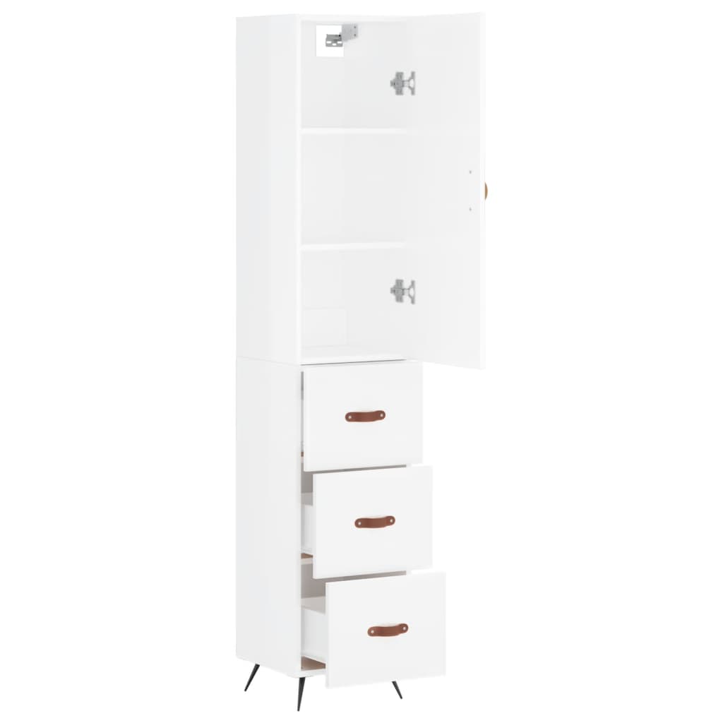 Skříň Highboard Bílá S Vysokým Leskem 34,5X34X180 Cm Kompozit