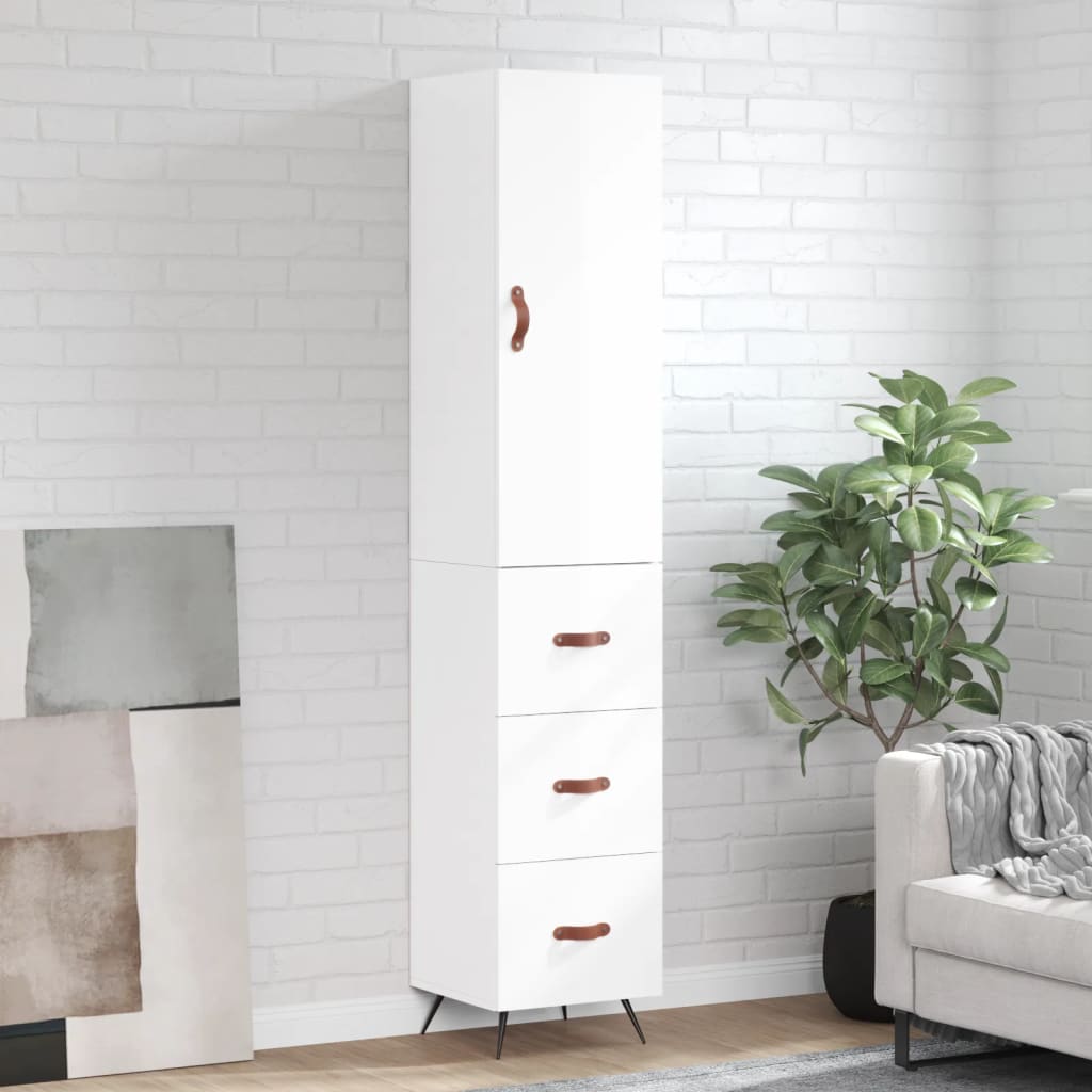 Skříň Highboard Bílá S Vysokým Leskem 34,5X34X180 Cm Kompozit