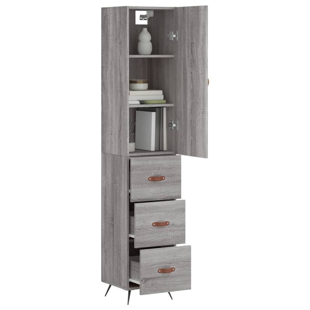 Skříň Highboard Šedá Sonoma 34,5 X 34 X 180 Cm Kompozitní Dřevo