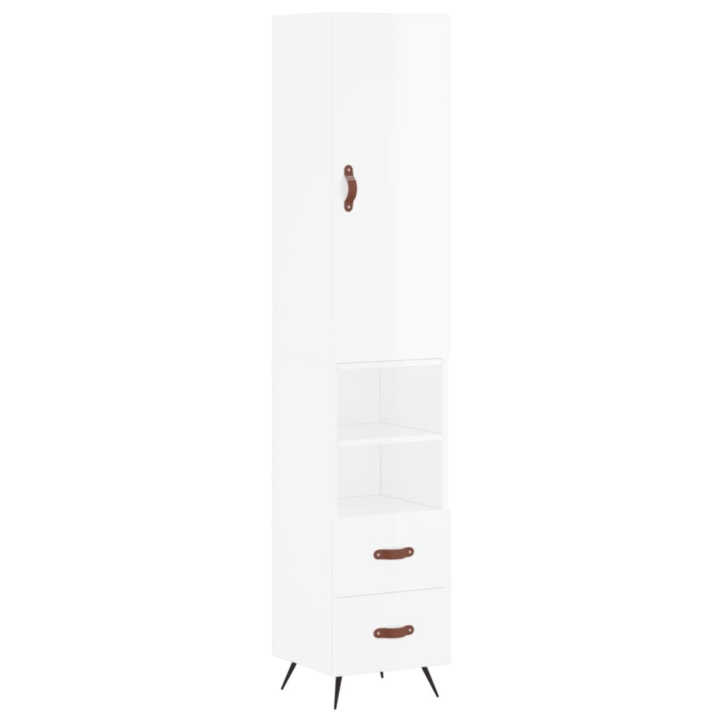 Skříň Highboard Bílá S Vysokým Leskem 34,5X34X180 Cm Kompozit