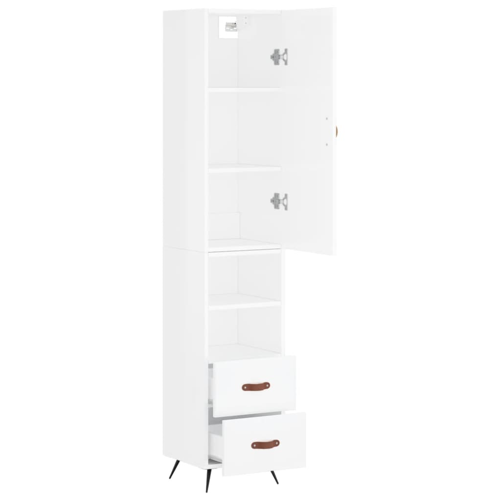 Skříň Highboard Bílá S Vysokým Leskem 34,5X34X180 Cm Kompozit