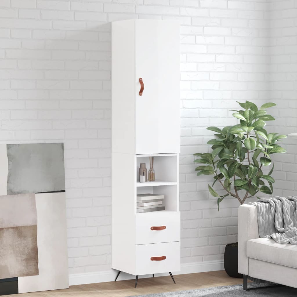 Skříň Highboard Bílá S Vysokým Leskem 34,5X34X180 Cm Kompozit