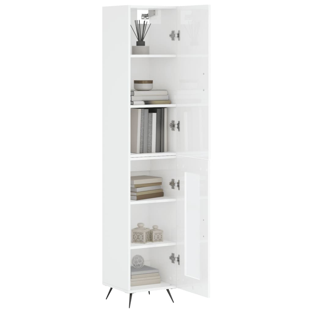 Skříň Highboard Bílá S Vysokým Leskem 34,5X34X180 Cm Kompozit