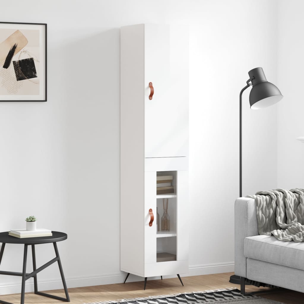 Skříň Highboard Bílá S Vysokým Leskem 34,5X34X180 Cm Kompozit