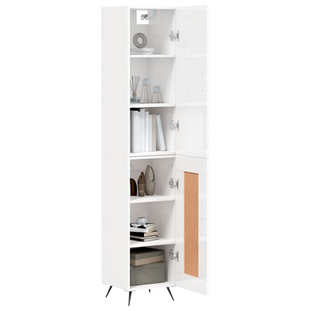 Skříň Highboard Bílá S Vysokým Leskem 34,5X34X180 Cm Kompozit