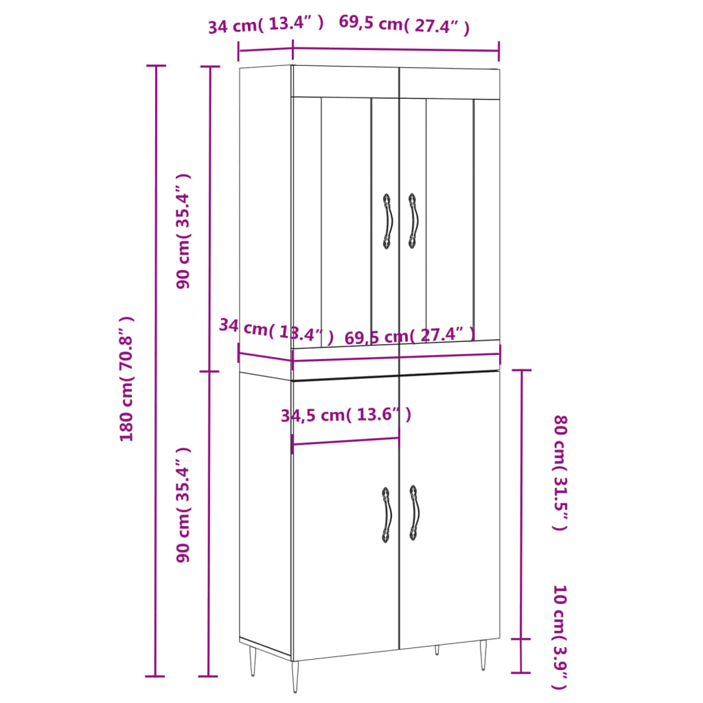 Skříň Highboard Betonově Šedá 69,5X34X180 Cm Kompozitní Dřevo
