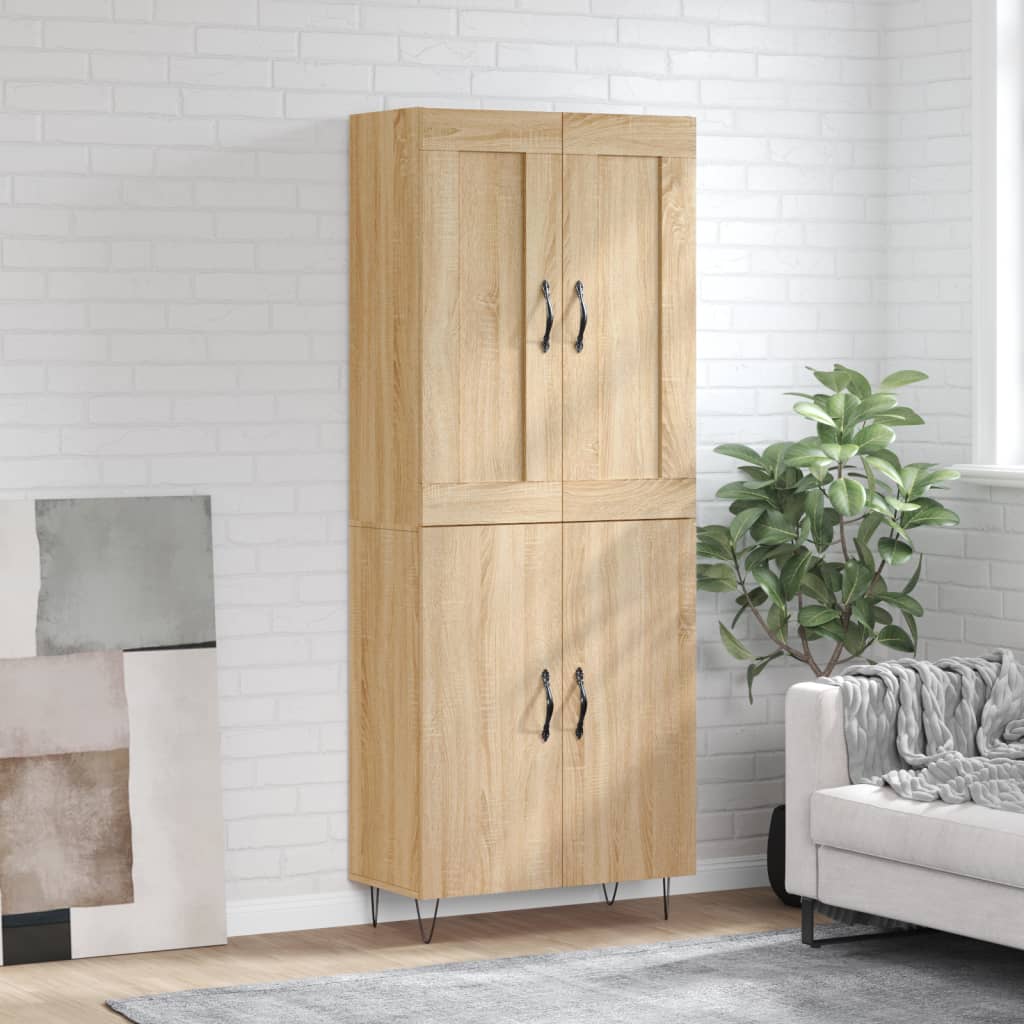 Skříň Highboard Černá 69,5 X 34 X 180 Cm Kompozitní Dřevo