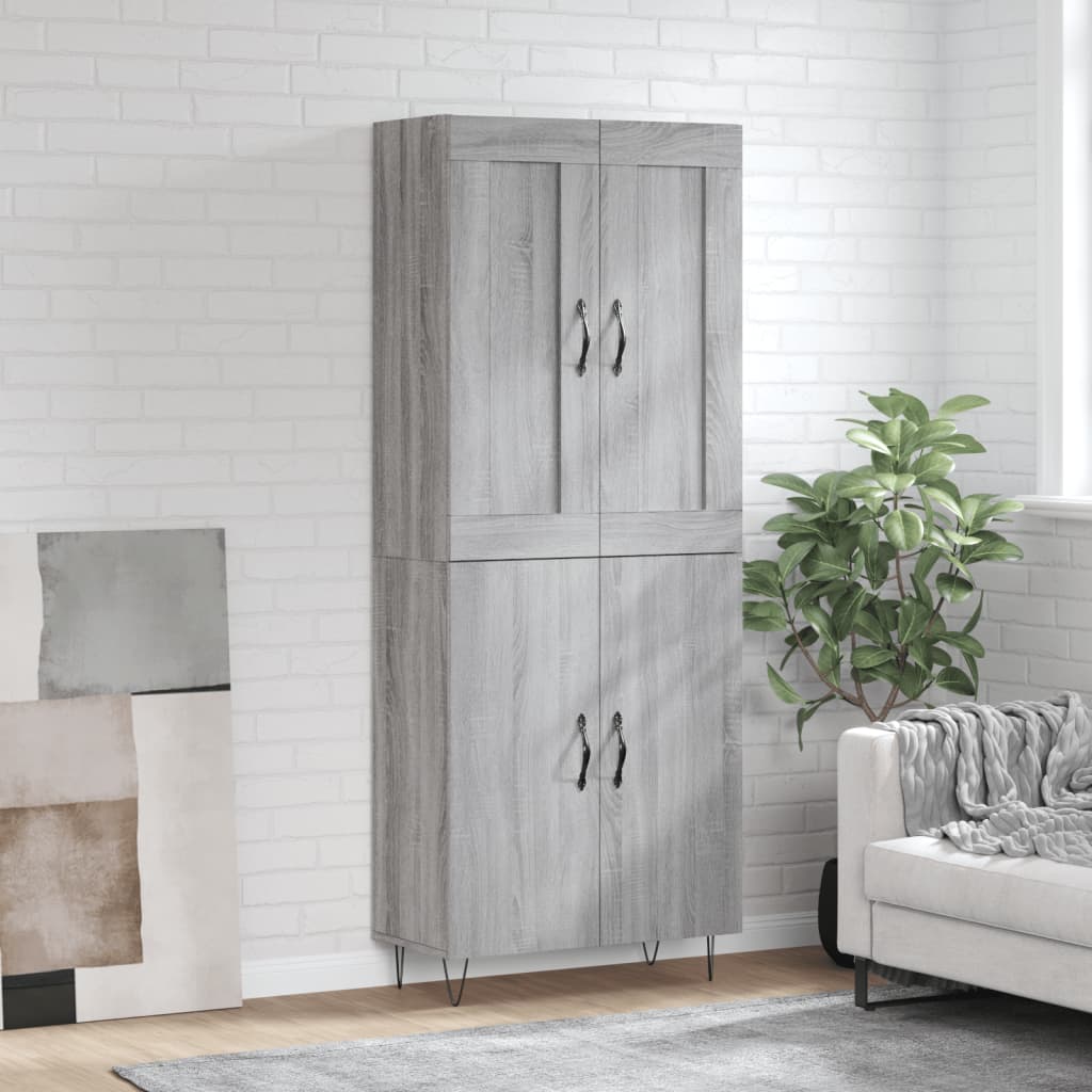 Skříň Highboard Černá 69,5 X 34 X 180 Cm Kompozitní Dřevo