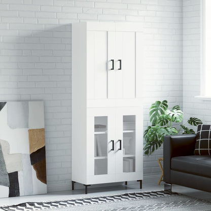 Skříň Highboard Lesklá Bílá 69,5 X 34 X 180 Cm Kompozitní Dřevo