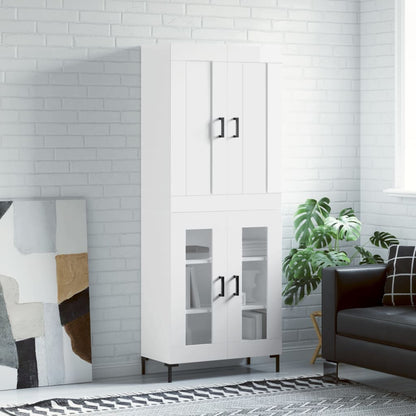 Skříň Highboard Lesklá Bílá 69,5 X 34 X 180 Cm Kompozitní Dřevo