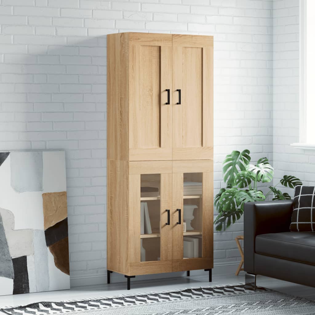 Skříň Highboard Lesklá Bílá 69,5 X 34 X 180 Cm Kompozitní Dřevo
