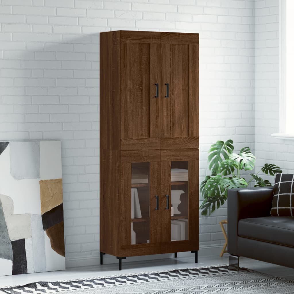 Skříň Highboard Lesklá Bílá 69,5 X 34 X 180 Cm Kompozitní Dřevo