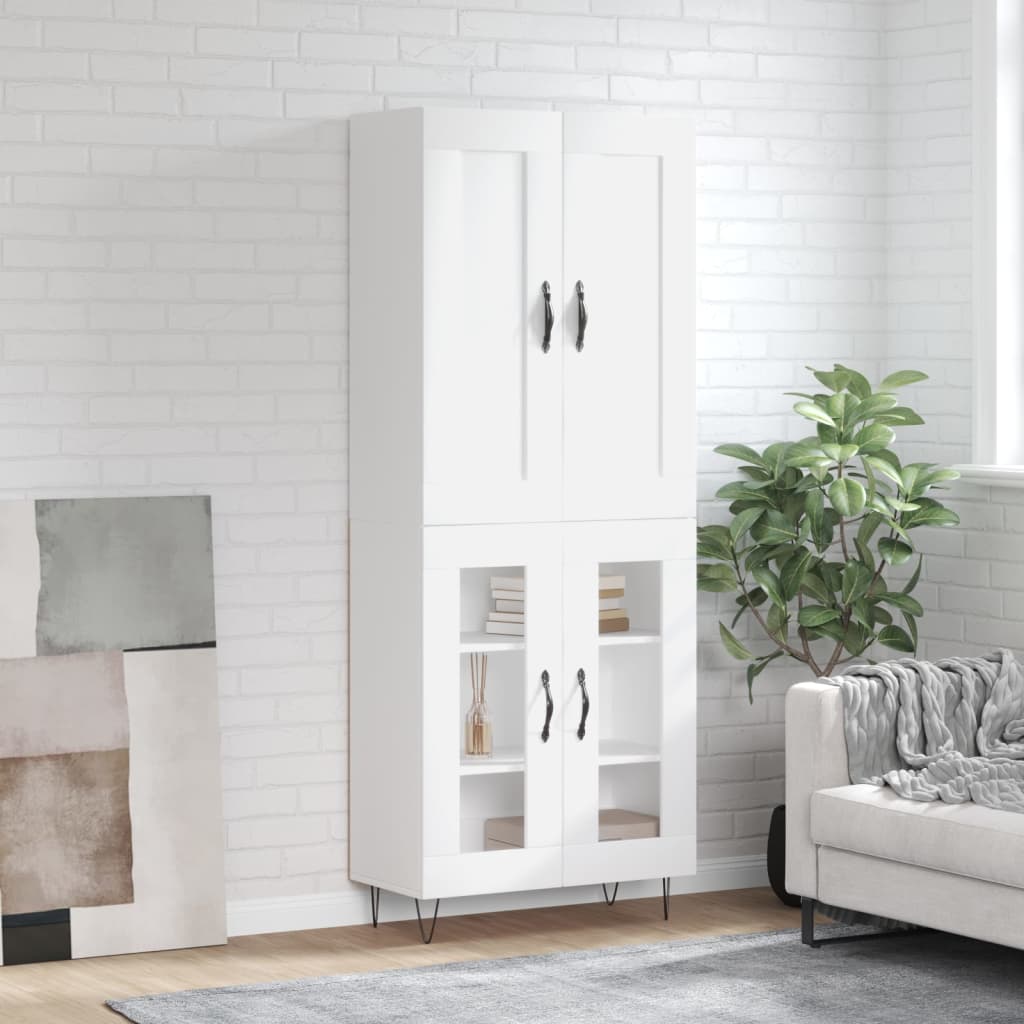 Skříň Highboard Bílá 69,5 X 34 X 180 Cm Kompozitní Dřevo
