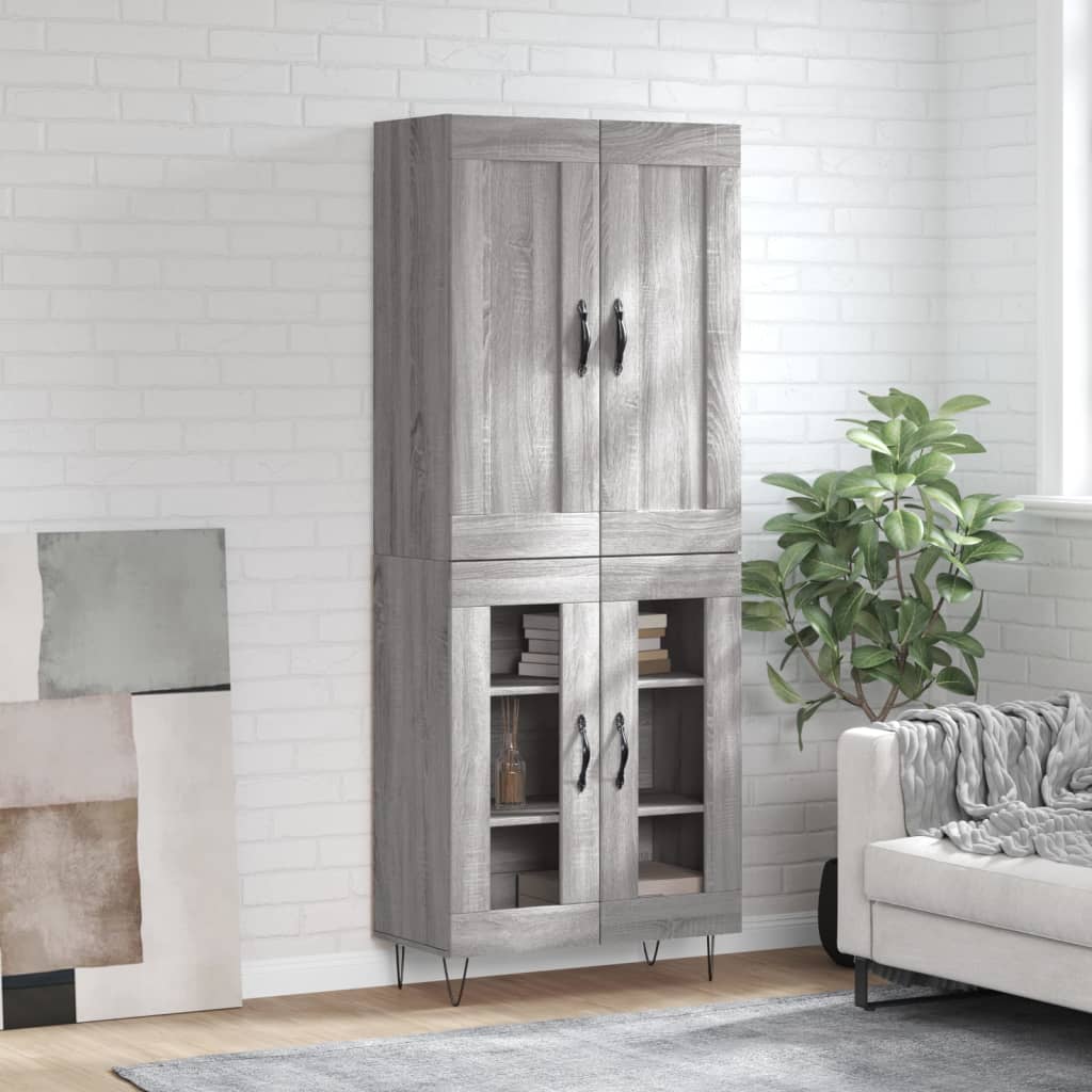 Skříň Highboard Černá 69,5 X 34 X 180 Cm Kompozitní Dřevo