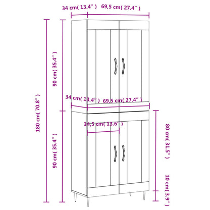 Skříň Highboard Bílá 69,5 X 34 X 180 Cm Kompozitní Dřevo