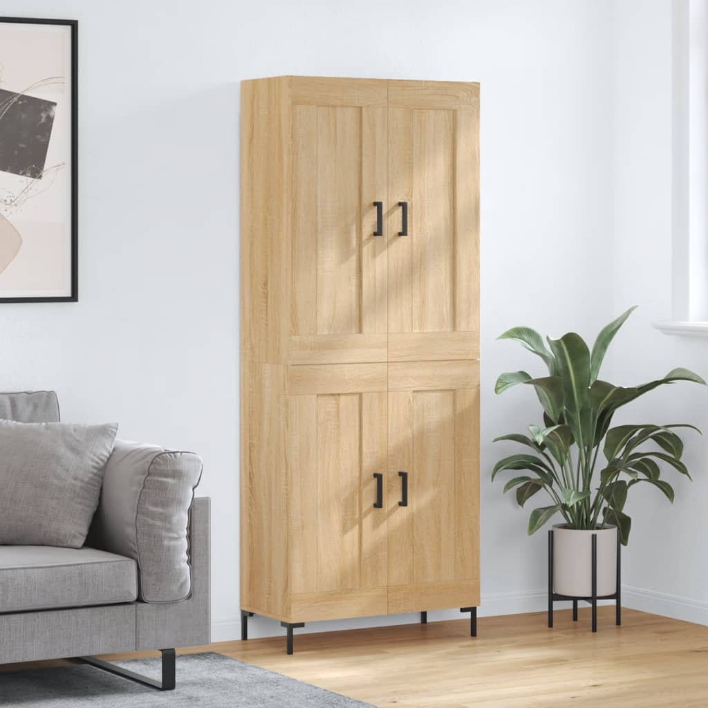 Skříň Highboard Lesklá Bílá 69,5 X 34 X 180 Cm Kompozitní Dřevo