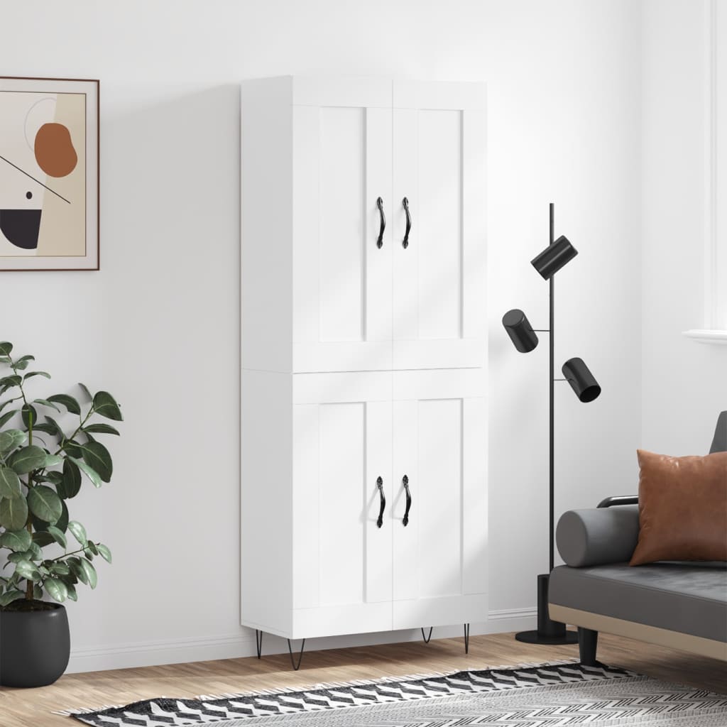 Skříň Highboard Bílá 69,5 X 34 X 180 Cm Kompozitní Dřevo