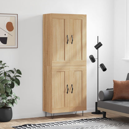 Skříň Highboard Černá 69,5 X 34 X 180 Cm Kompozitní Dřevo