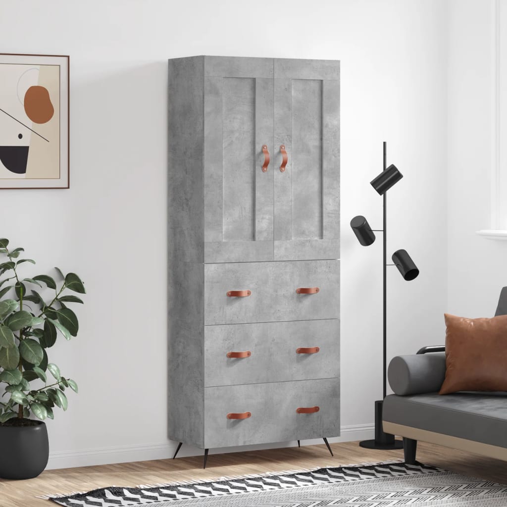 Skříň Highboard Betonově Šedá 69,5X34X180 Cm Kompozitní Dřevo