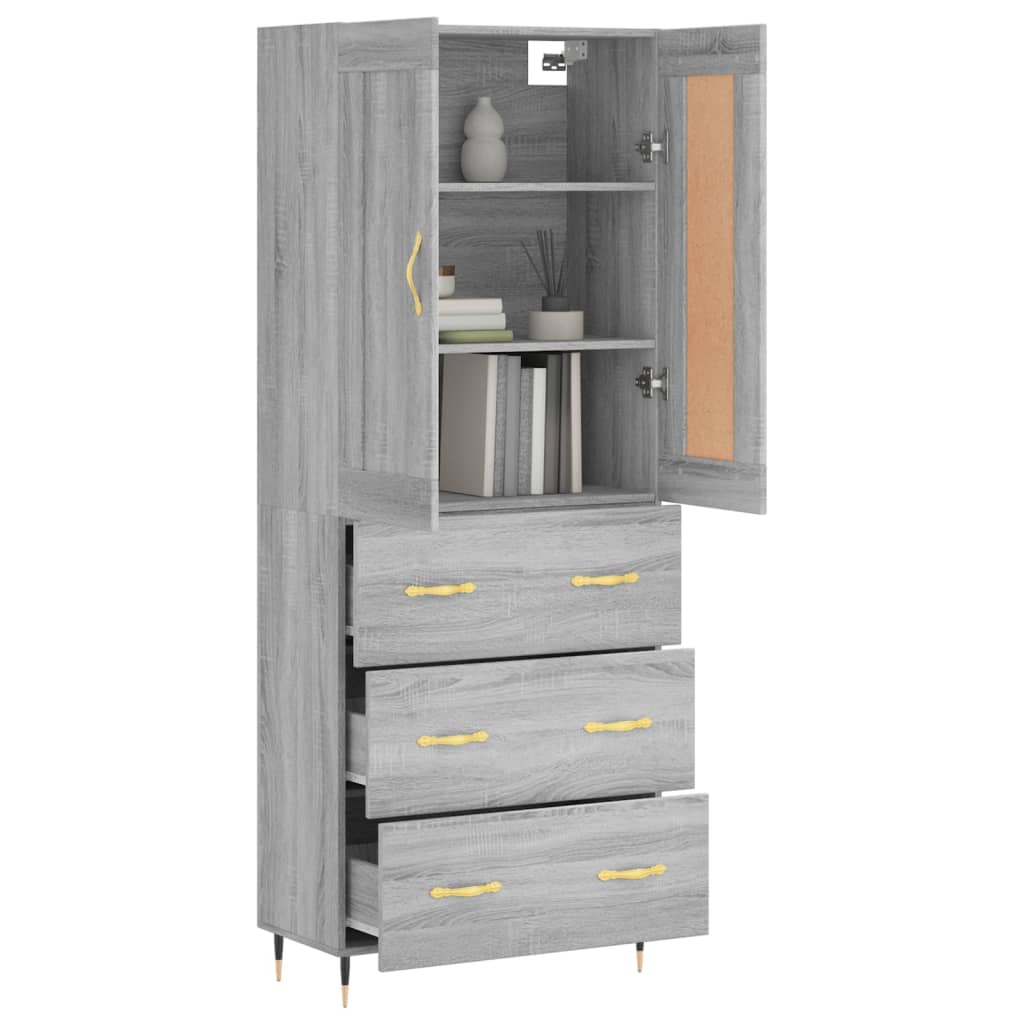 Skříň Highboard Šedá Sonoma 69,5 X 34 X 180 Cm Kompozitní Dřevo
