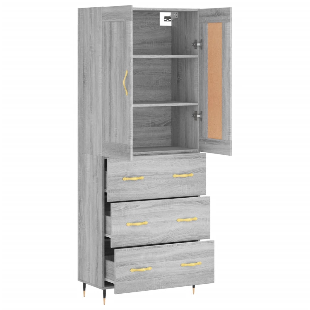 Skříň Highboard Šedá Sonoma 69,5 X 34 X 180 Cm Kompozitní Dřevo