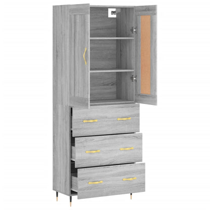 Skříň Highboard Šedá Sonoma 69,5 X 34 X 180 Cm Kompozitní Dřevo