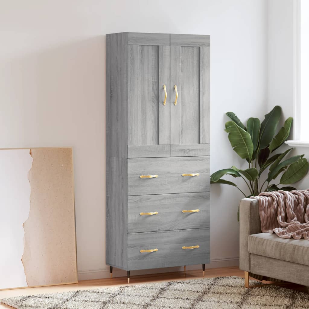 Skříň Highboard Šedá Sonoma 69,5 X 34 X 180 Cm Kompozitní Dřevo
