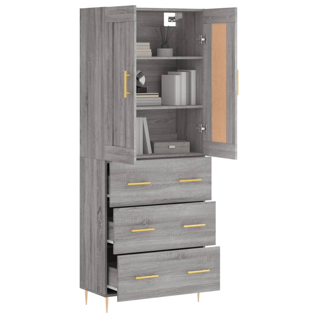 Skříň Highboard Šedá Sonoma 69,5 X 34 X 180 Cm Kompozitní Dřevo