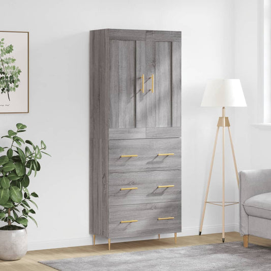 Skříň Highboard Šedá Sonoma 69,5 X 34 X 180 Cm Kompozitní Dřevo