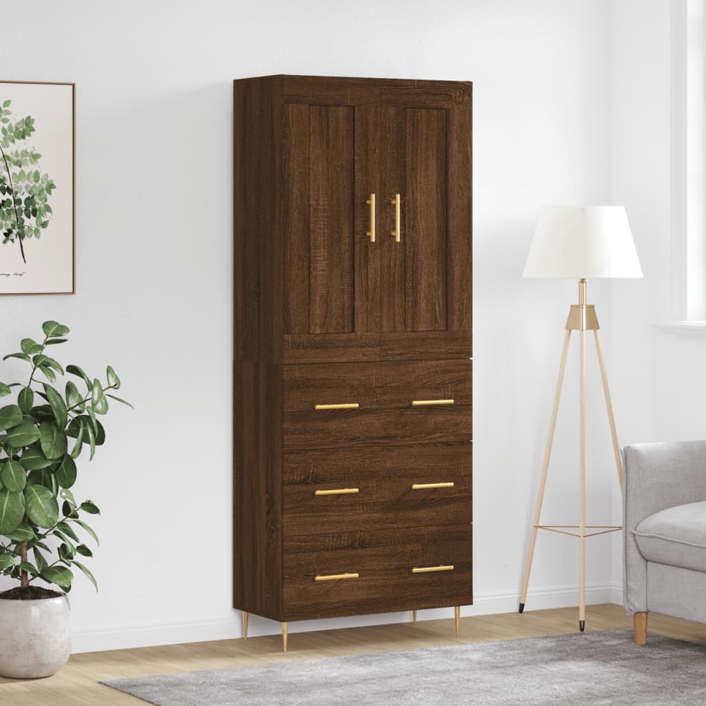 Skříň Highboard Betonově Šedá 69,5X34X180 Cm Kompozitní Dřevo