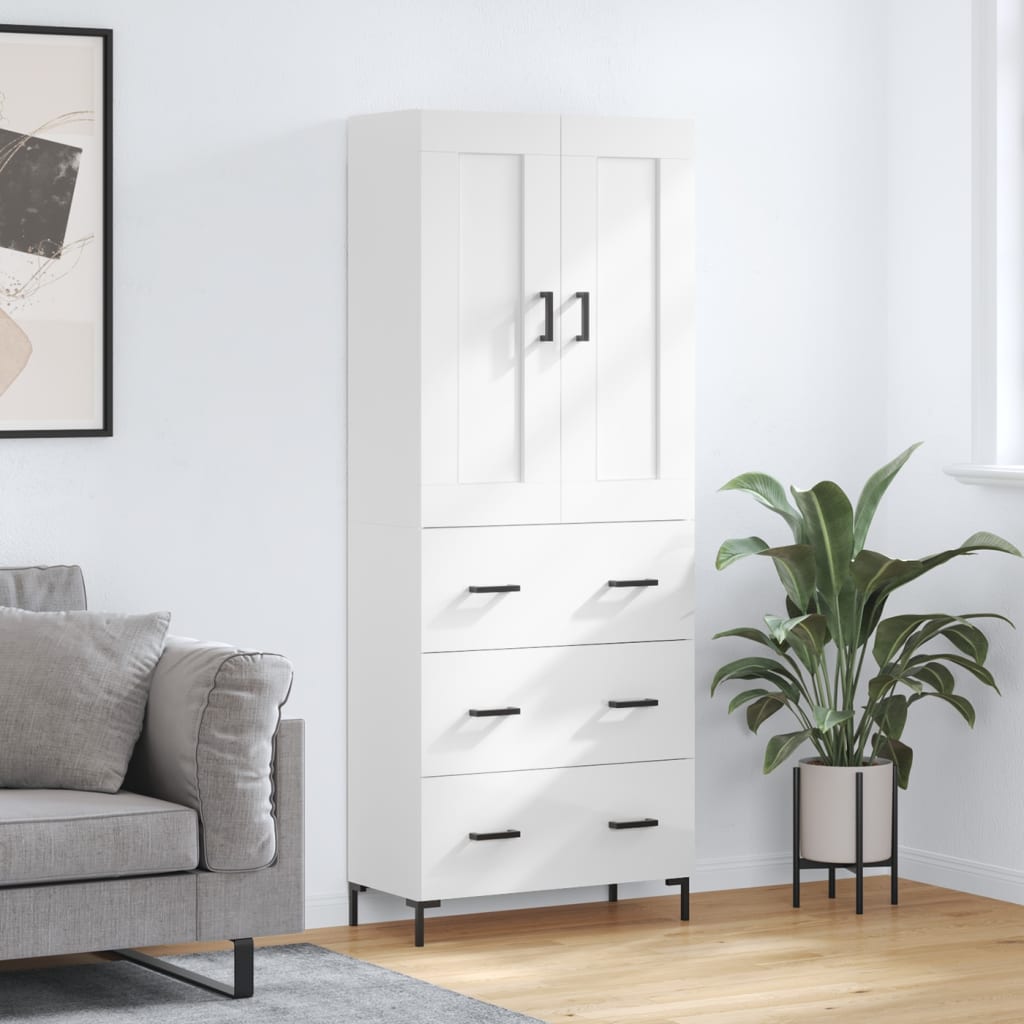 Skříň Highboard Lesklá Bílá 69,5 X 34 X 180 Cm Kompozitní Dřevo