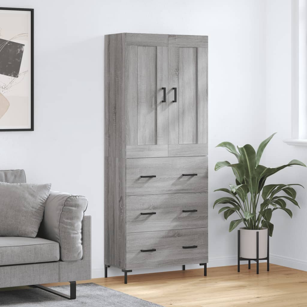 Skříň Highboard Šedá Sonoma 69,5 X 34 X 180 Cm Kompozitní Dřevo
