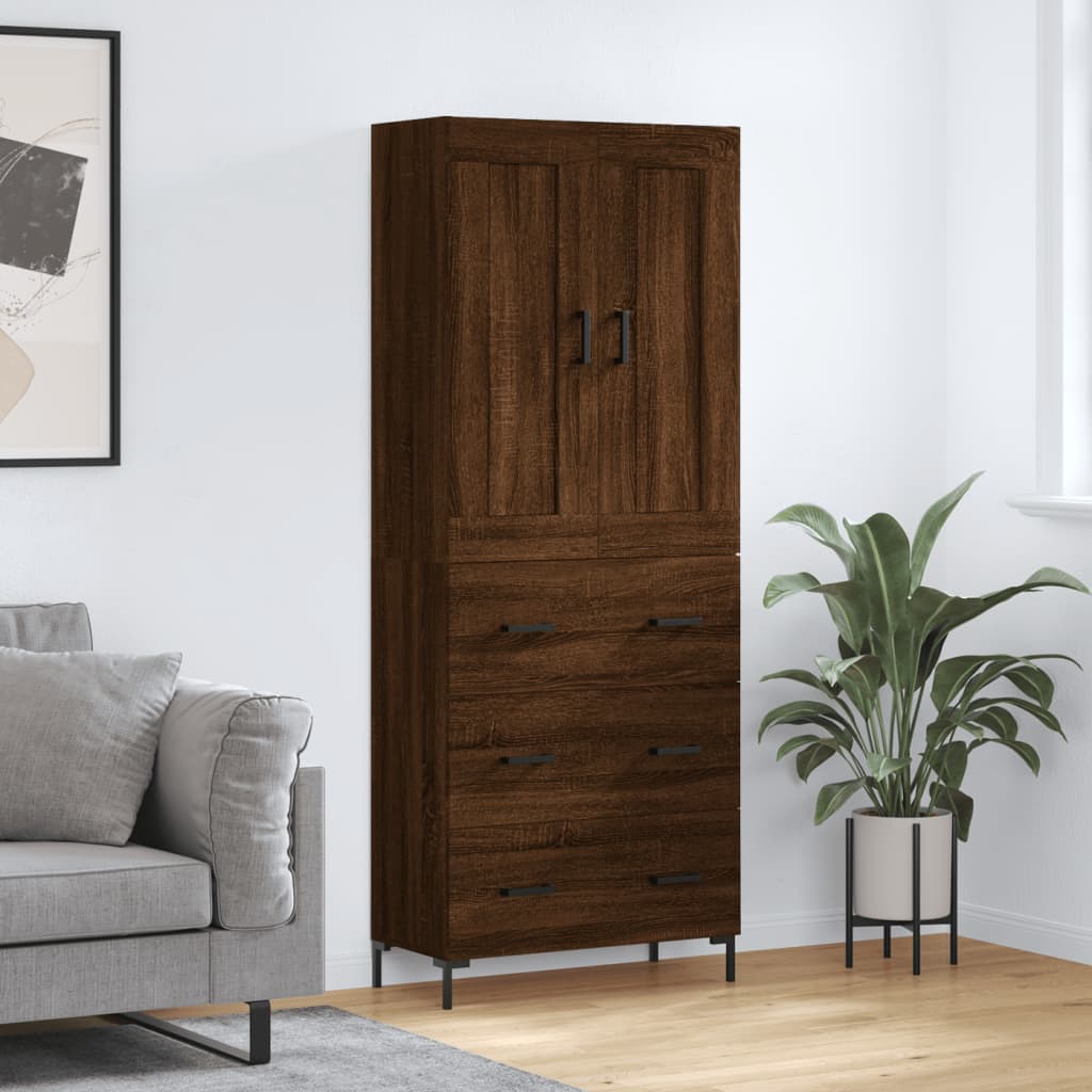 Skříň Highboard Lesklá Bílá 69,5 X 34 X 180 Cm Kompozitní Dřevo