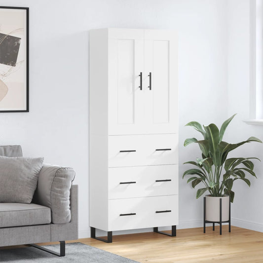 Skříň Highboard Bílá 69,5 X 34 X 180 Cm Kompozitní Dřevo