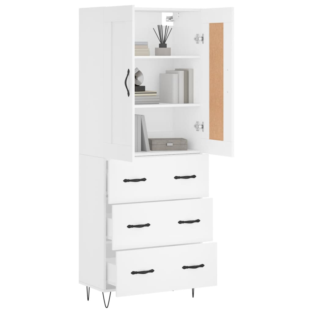 Skříň Highboard Bílá 69,5 X 34 X 180 Cm Kompozitní Dřevo