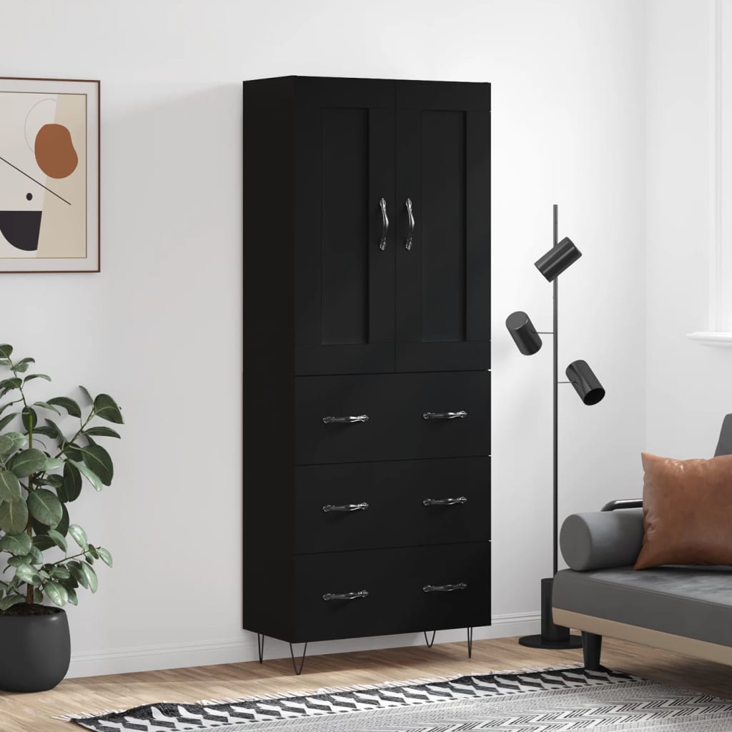 Skříň Highboard Černá 69,5 X 34 X 180 Cm Kompozitní Dřevo