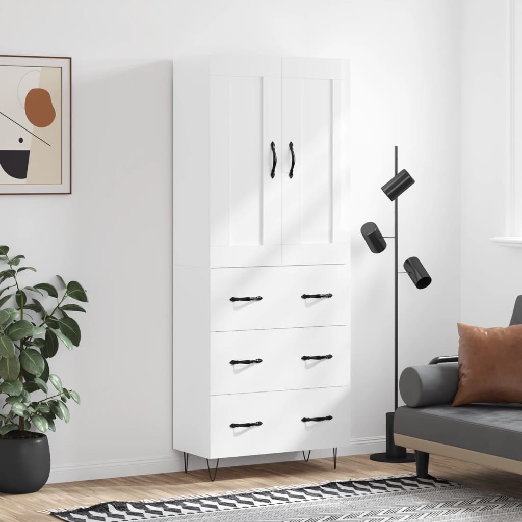 Skříň Highboard Černá 69,5 X 34 X 180 Cm Kompozitní Dřevo