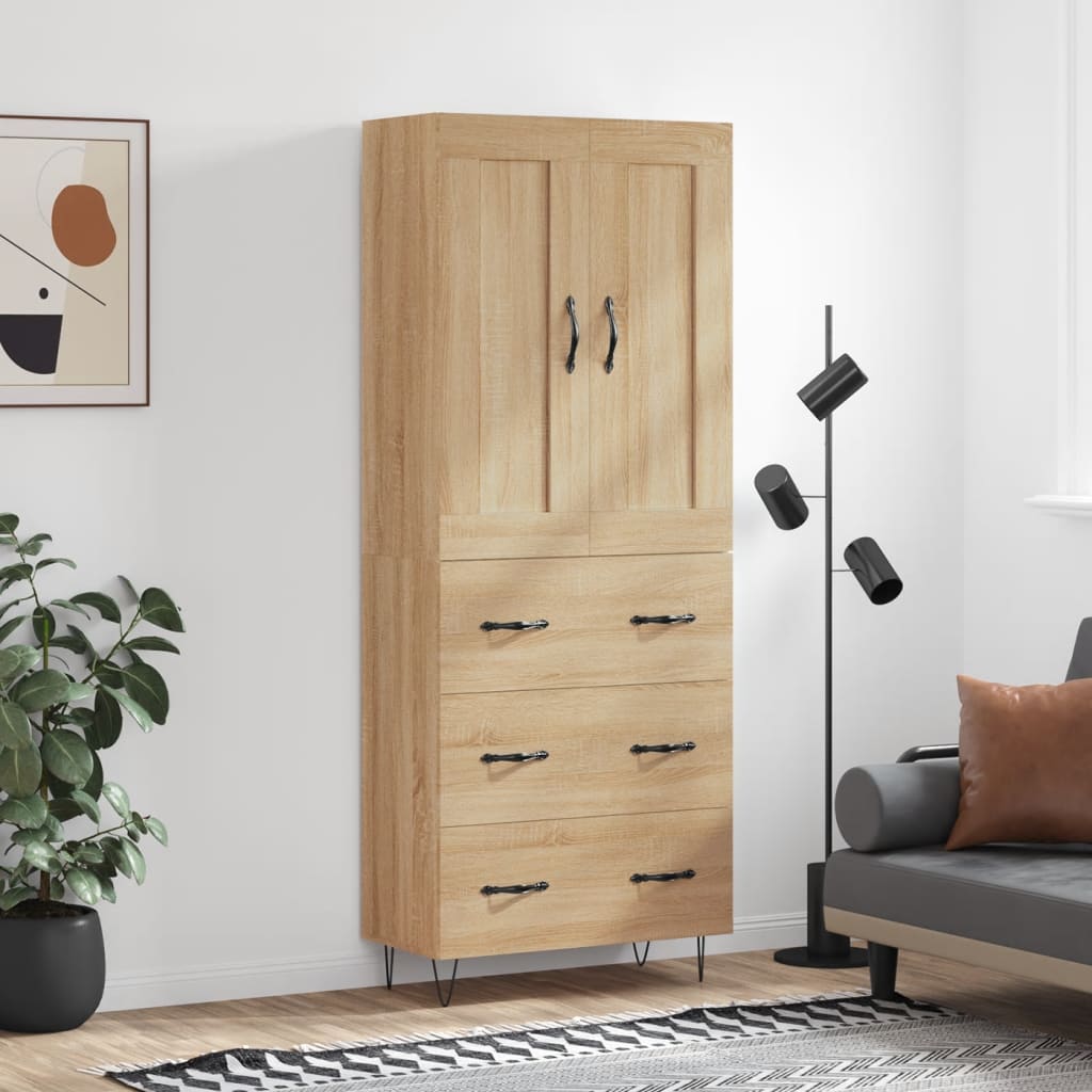 Skříň Highboard Černá 69,5 X 34 X 180 Cm Kompozitní Dřevo