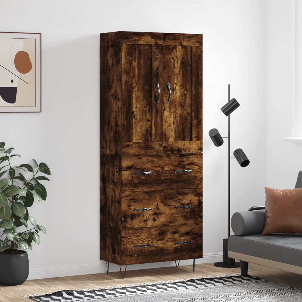 Skříň Highboard Černá 69,5 X 34 X 180 Cm Kompozitní Dřevo